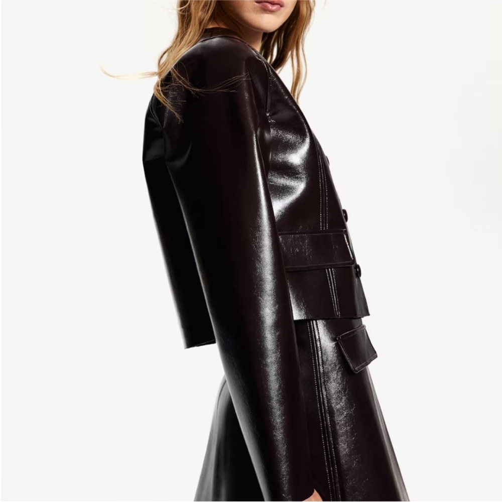 H&M A/W 2024 Coated Button-Front Jacket 1254786001 - Picture 3 of 5